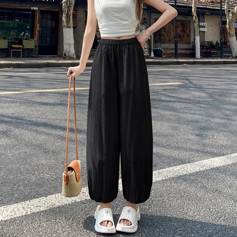 Chiloți Bloomers din Mătase de Gheață pentru Femei Vara Talie Înaltă Largi Casual Uscare Rapidă Protecție Solară Pantaloni Morcov Pantaloni Harun Cropped