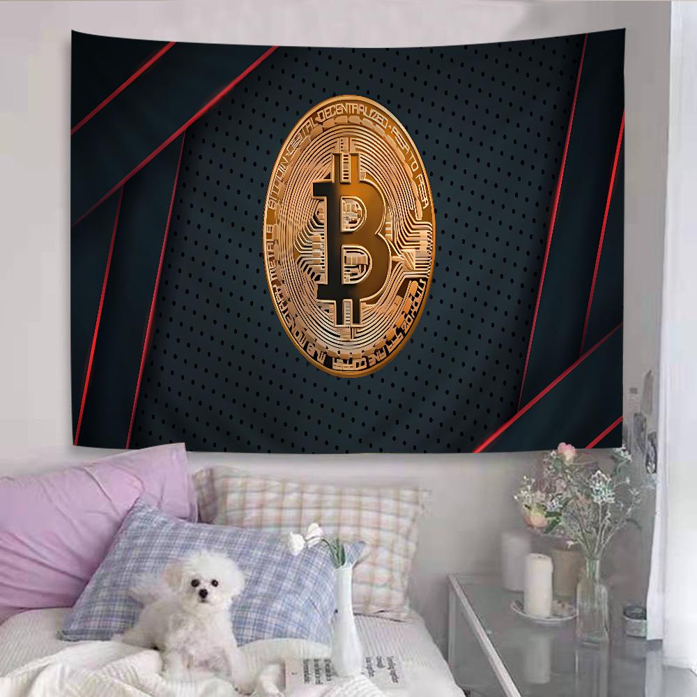 Virtual Currency Bitcoin Colorful Tapestry Wall Hanging Hippie Flower Wall Carpets Dorm Decor Wall Art Decor
