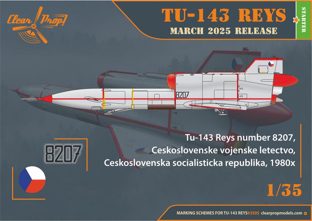 Przezroczysty Tupolew Wyścigowy Bezzałogowy Samolot Rozpoznawczy z Kamerą Filmową Model Plastikowy CPU3505 Śmigło! 1/35 Tu-143 (Samolot)