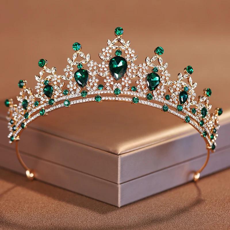 Bridal Headwear Green-Colour Women's Fashion Party Crown Girl Performance Tiaras