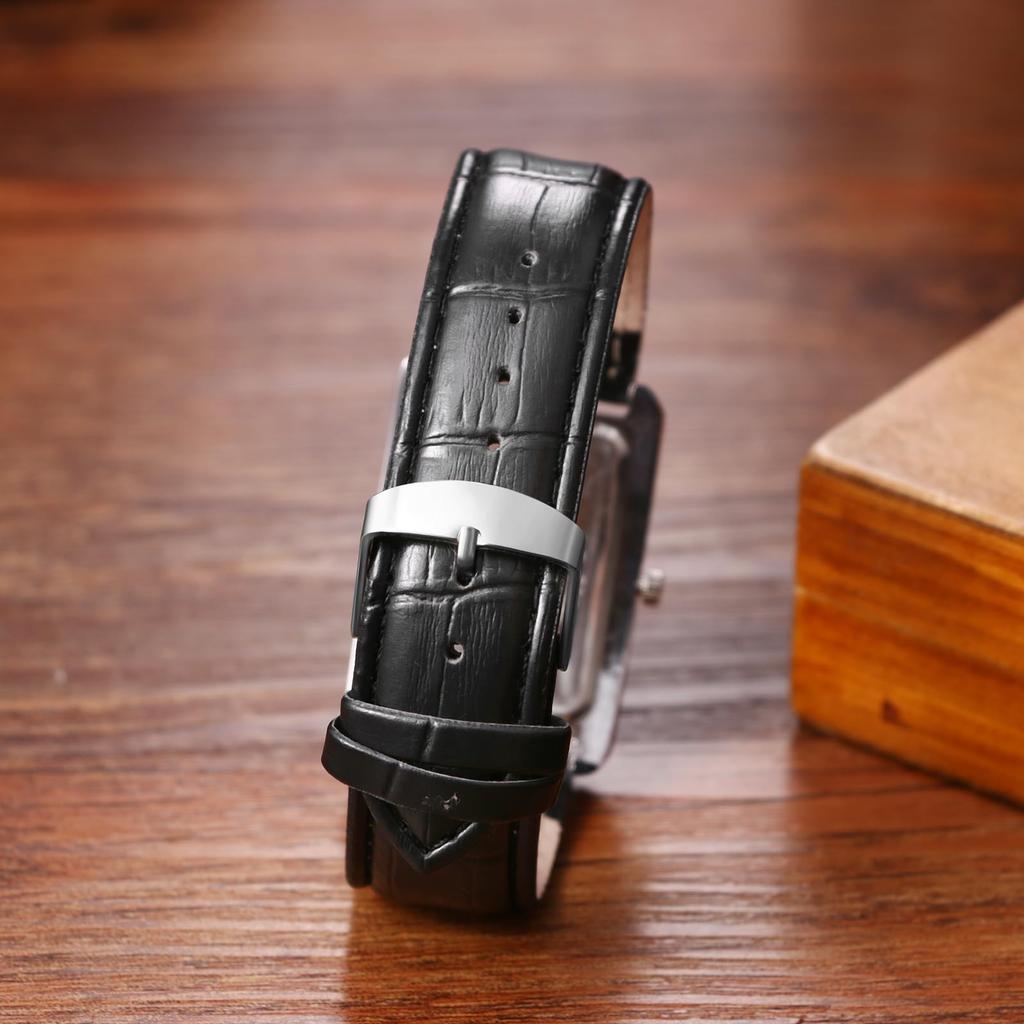 Stylish Men's Square Watch, Waterproof: Antique Analog Display, PU Leather, Black, Couple's Quartz Movement, Leisure, Business, Fashion Accessory -