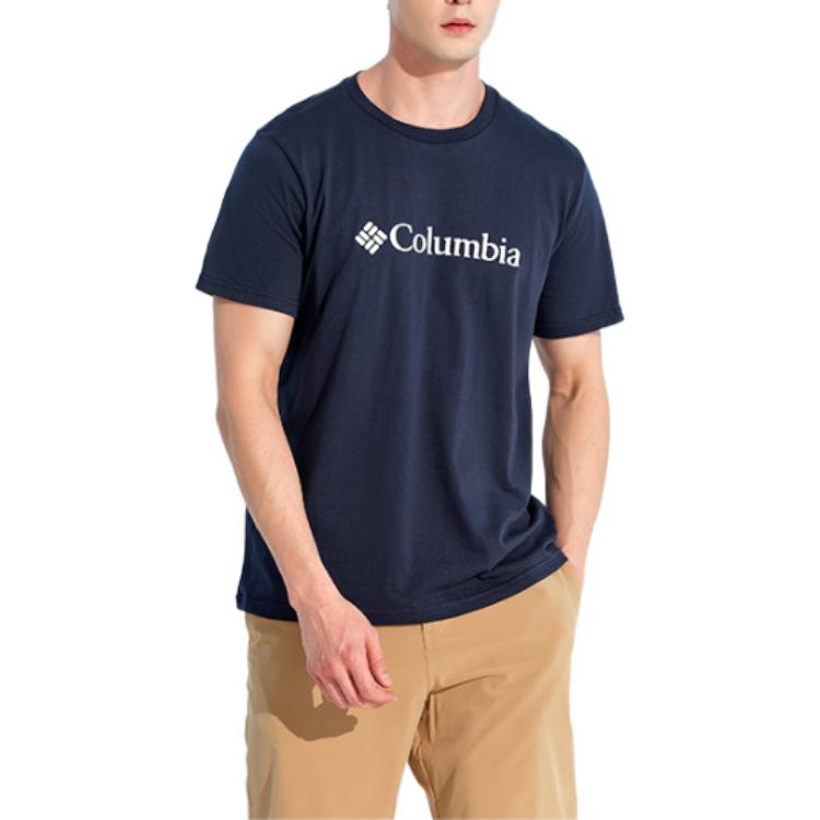 Columbia Solid Color Crew Neck Logo Print Vintage American Dopamine Short Sleeve T-Shirt Unisex T-shirts Dark-Blue JE1586-467