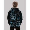 High quality 3D printed hoodie for boys, made of durable polyester fiber material and designed with black mathematical patterns