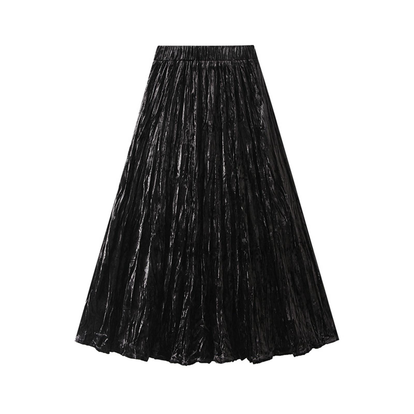 

Ladies Gold Velvet Midi Skirt, Mid Length And Slimming Skirt One Size чорний