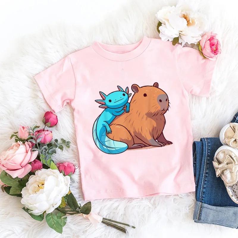 2026 Axolotl Kawaii T Shirt Kid Summer Fashion T Shirt Children Streetwear Boba Axolotl Anime Casual Child Clothing Tshirts