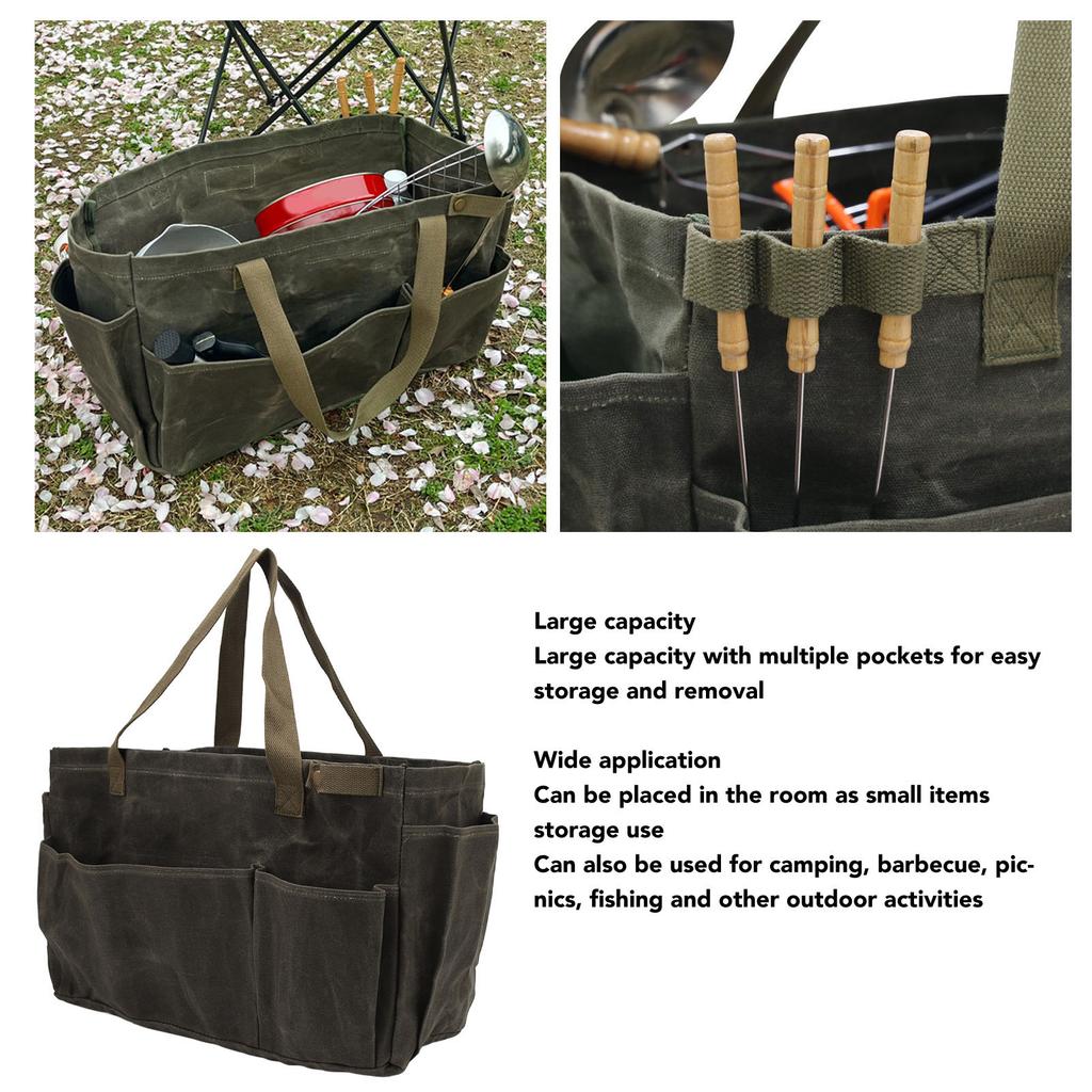 Canvas Pot Bag Waterproof Wearproof Large Capacity Comfortable Grip Canvas Bag for Camping OD Green