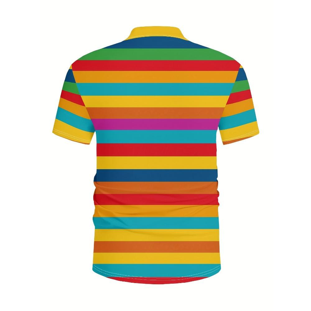 Men's 3D Digital Printed Casual Golf Shirt - Striped Contrasting Design