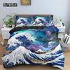 Wave Duvet Cover Set for Kids Teens Adult King Size Abstract Blue Ocean Comforter Cover Waves Sailing Moon Polyester Bedding Set