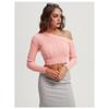 Women's Autumn and Winter Twist Wool Knit Straight Off-the-shoulder Long Sleeve Short Pullover Sweater Top