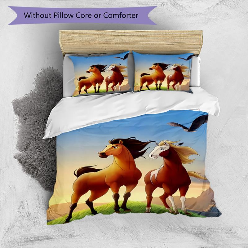 3pcs Spirit Stallion of the Cimarron Pattern Bedding Set Duvet Cover Set Includes Duvet Cover &pillowcases, Perfect All Season Bedroom Decoration & Gi