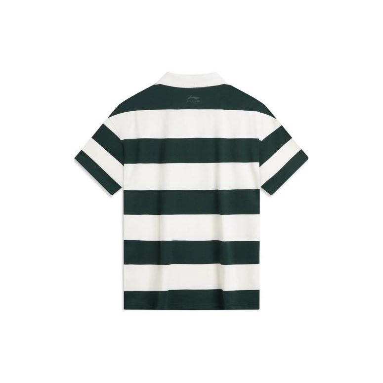 Li-Ning Weekend Youth Casual Comfortable Striped Polo Shirt Unisex Polo Shirts Retro-Green APLU235-5