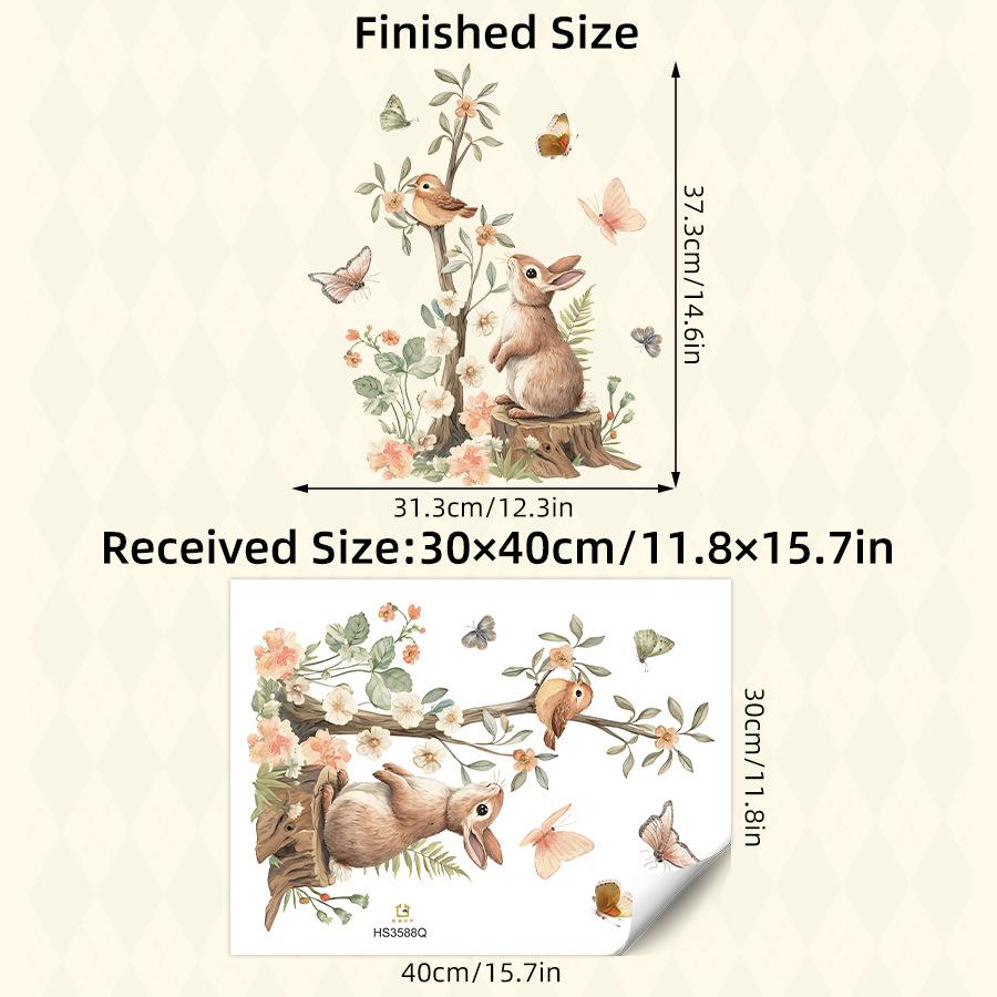 

Static Cling Window Sticker Cartoon Rabbit Flower Bird Butterfly Double Sided Visible Glass Home Decor 30x40CM