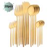 20Pcs Luxury Matte Flatware Set Kitchen Stainless Steel Tableware Set Hotel Dinnerware Set Rainbow Cutlery Set Gift Korean Bowl