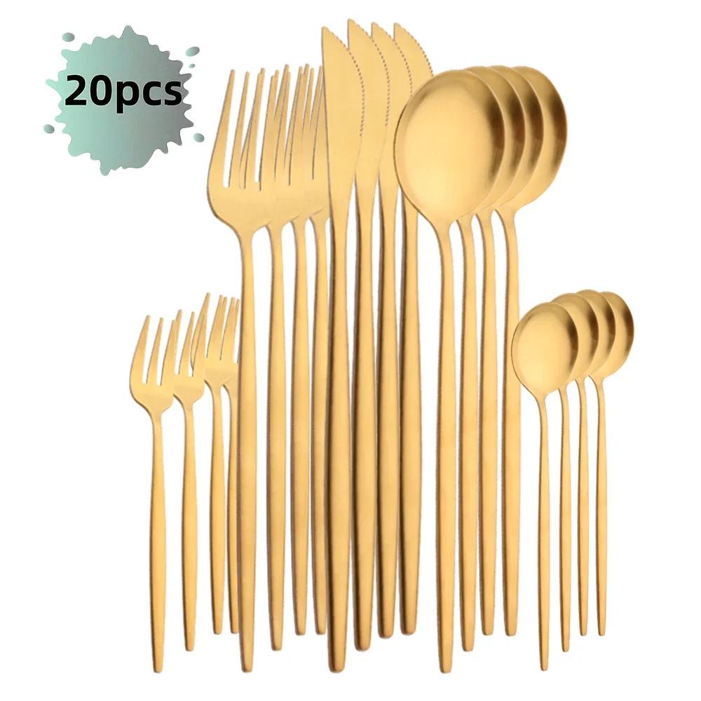 20Pcs Luxury Matte Flatware Set Kitchen Stainless Steel Tableware Set Hotel Dinnerware Set Rainbow Cutlery Set Gift Korean Bowl