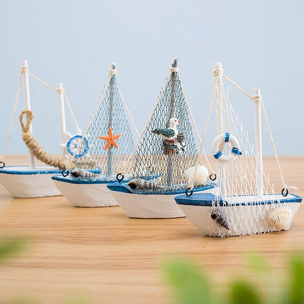 Mediterranean Style Sailing Boat Model Handmade Nautical Decor Miniature Sailboat Party Decoration