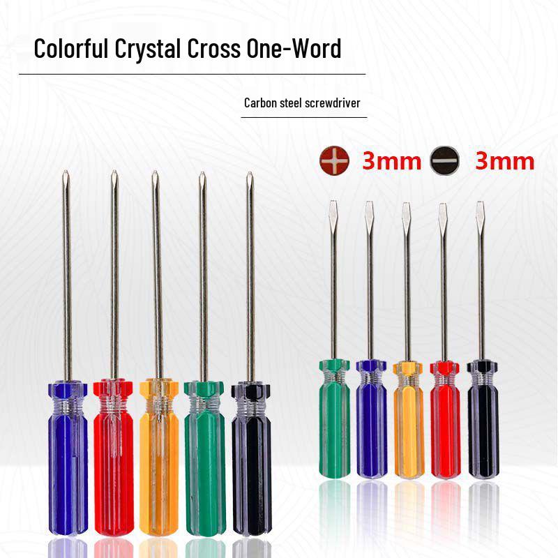 3mm Extended Phillips & Flathead Carbon Steel Screwdriver with Color Strip Handle - Super Hard Industrial Grade Household Tool