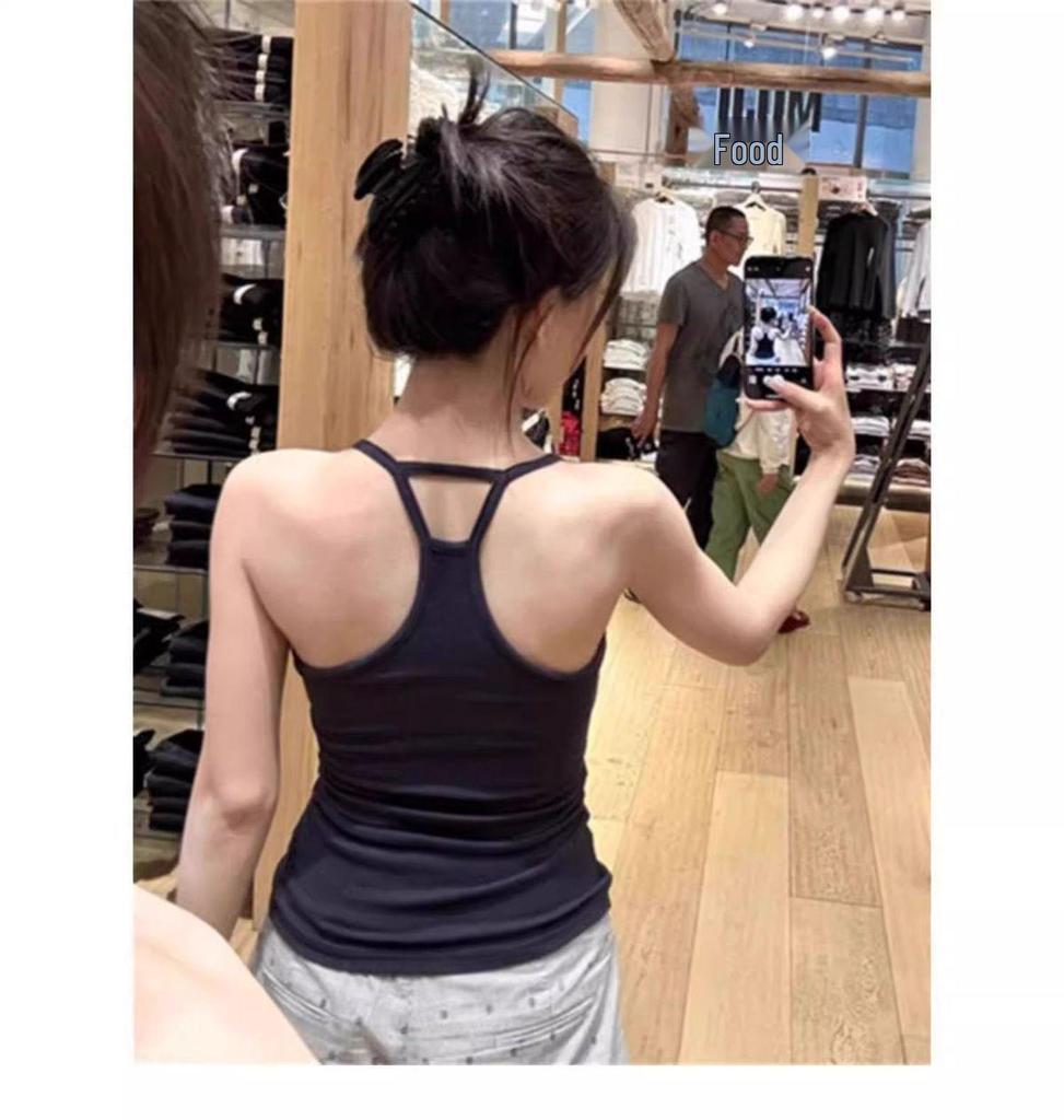 Summer 2026 Women's Halter Neck Camisole: Slimming Waist, Padded Bra, Anti-Side-Boob, Beautiful Back Design