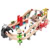 100-Piece City Railway Electric Train Set with Elevated Wooden Tracks
