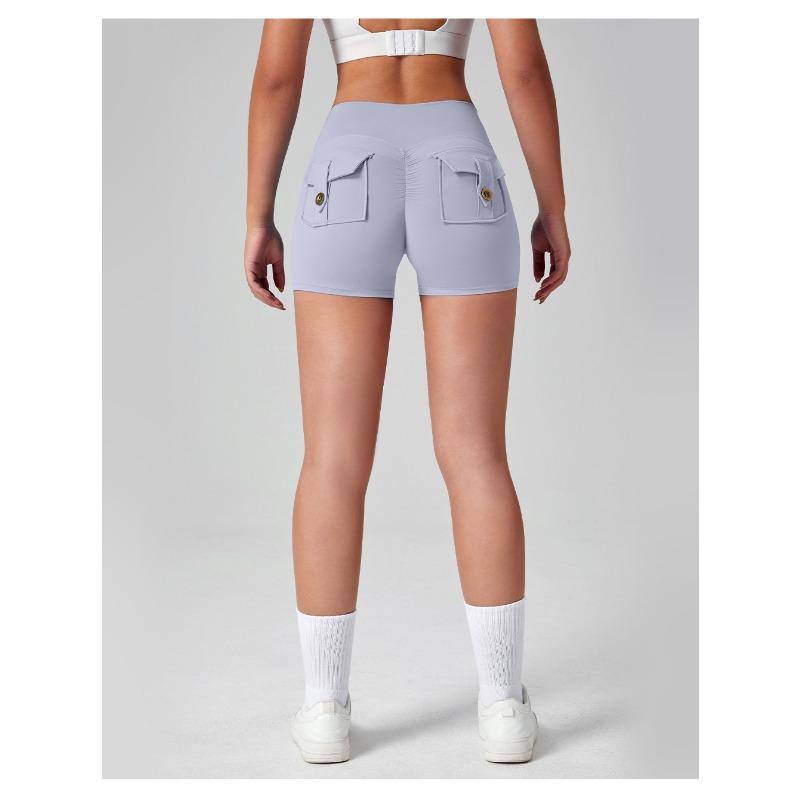 Dámské nákladní jógové šortky s vysokým pasem, design Broskvový zadek, kapsy, 3 body, Šortky na cvičení, Pocit nahoty, Vysoce elastické, Rychleschnoucí, Běžecké šortky