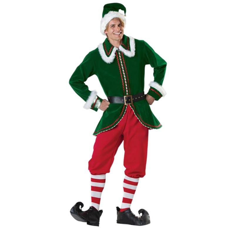 

Костюм с длинным рукавом Рождественский костюм Костюм Санта-Клауса Утепленный Взрослый Мужской Костюм для вечеринки Выступления Костюм эльфа Бесплатные носки XL