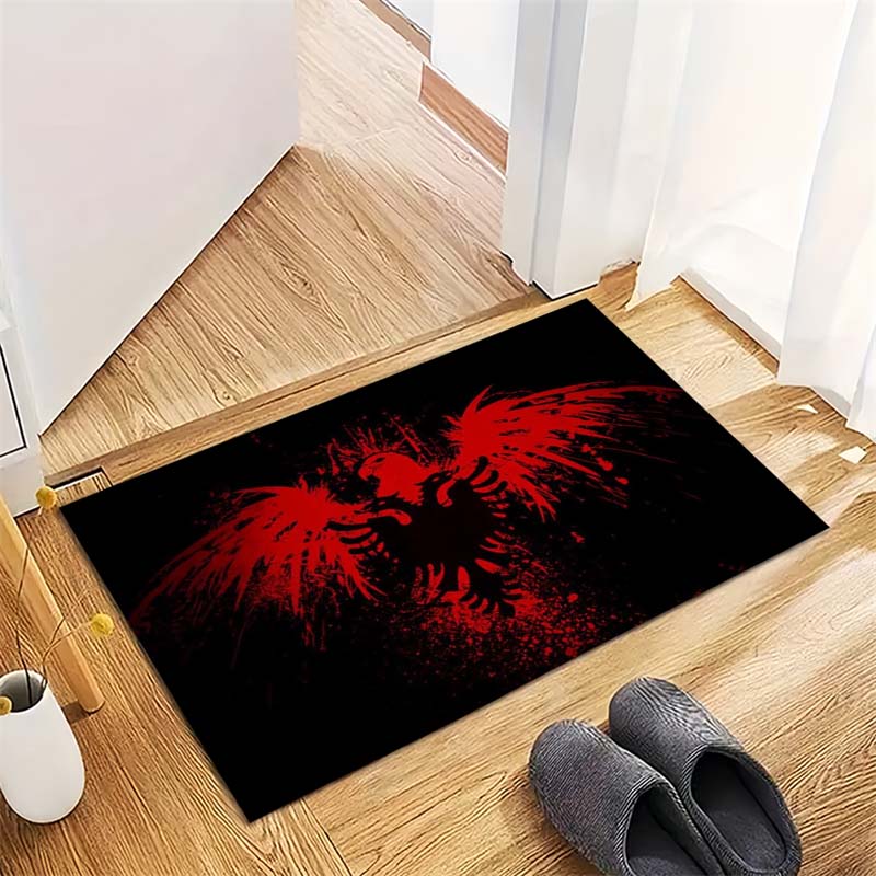 Black Background Red Splatter Double Headed Eagle Area Rug, Non Slip Soft Floor Mat Heraldic Art Home Decor Carpet