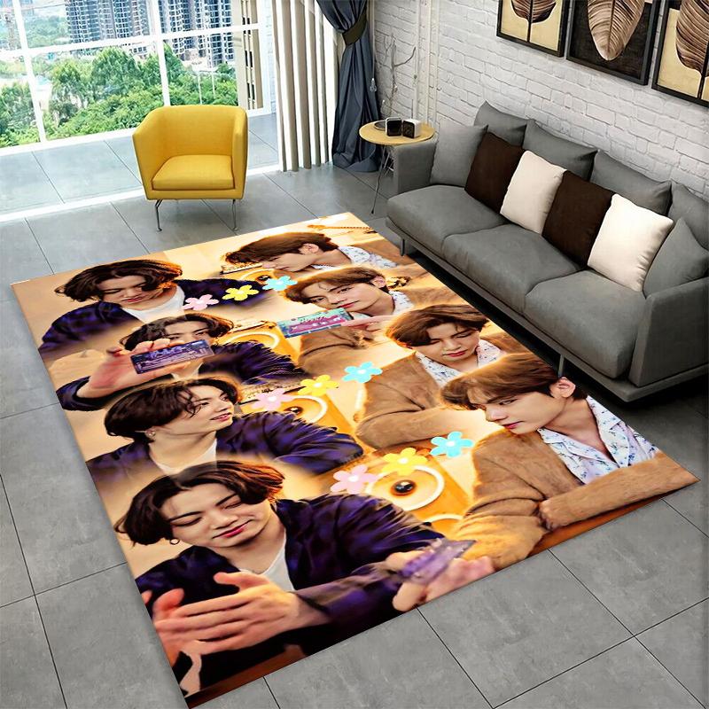 Famous B-BTS Kim Tae Hyung V KPOP Non-Slip Area Rug for Living Room,Bedroom,Playroom,Carpet Floor Mat Home Decor Rug Kids Room