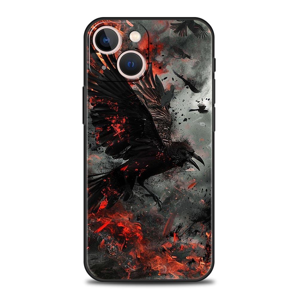 Black Raven Phone Case Cover for iPhone 17 16 15 14 13 12 11 Pro Max 17 Air Plus Shockproof Soft TPU Shell Fundas Capa Coque Bag