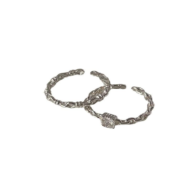 Square Diamond Ring Female Fashion Personality Square Ring With Adjustable Opening Micro Inlaid Zircon Chain Index Finger Ring