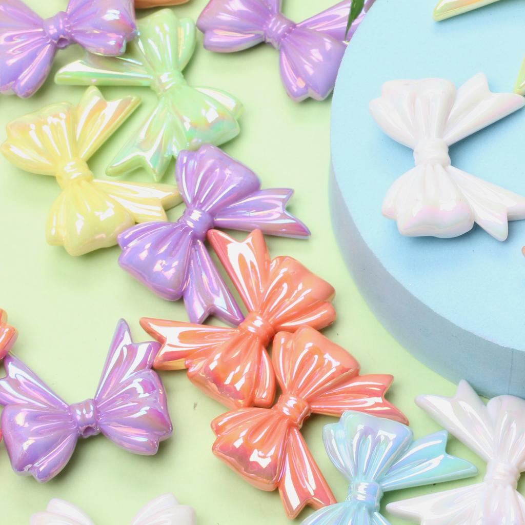 Für handgefertigte 6-teilige DIY-Befunde mit Schleife, Perlen, Halskette, Armband, Acryl, 32,3 x 36,6 mm, große Schleife, lose Perlen, Schmuckherstellung, handgefertigt