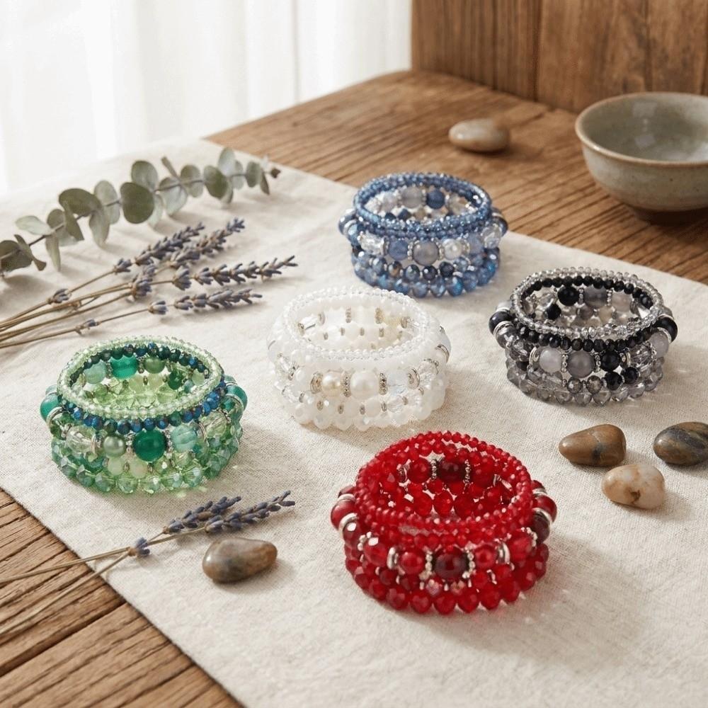 Glass Bead Layered Bracelet Faceted Multi-Strand Bracelet Retro Stackable Bracelet Vacation
