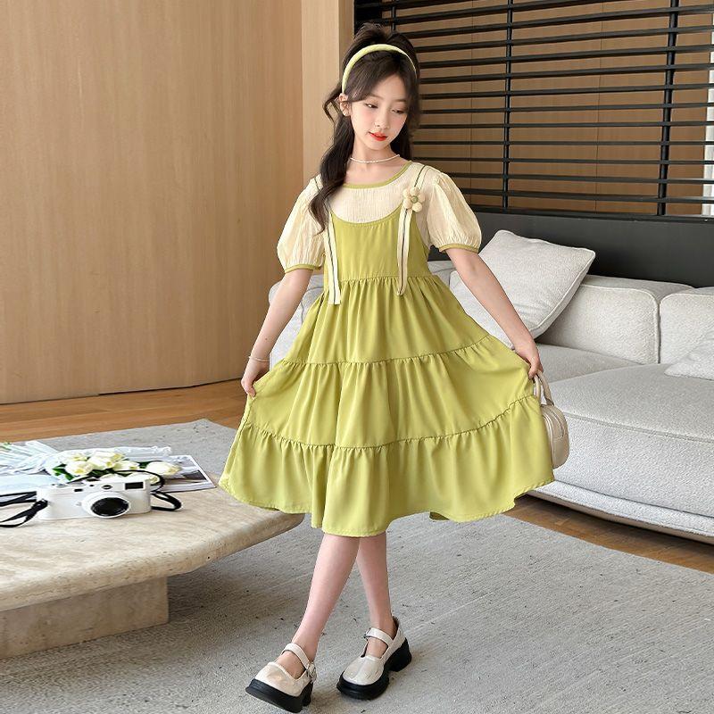 Girls' Fashionable Dress for Summer, Children's Sweet Fake Two-piece Halter-style Princess Dress