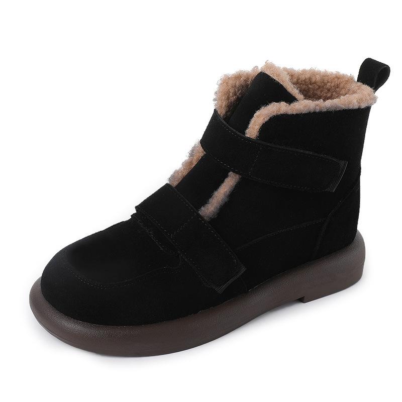 GKTINOO  Snow Boots Women Cow Suede Furry Solid Color Round Toe Hook & Loop Flat With 2025 Winter Lasies Shoes Handmade