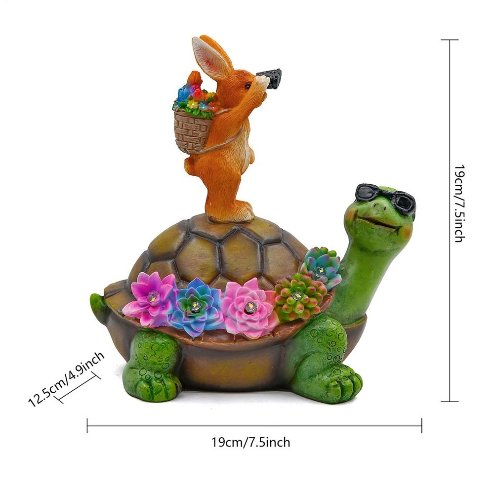 Solar-powered Garden Statues Decor Turtle And Rabbits Figurines Outdoor Patio Lawn Sculptures Bunny Turtle Figurine Garden Decor