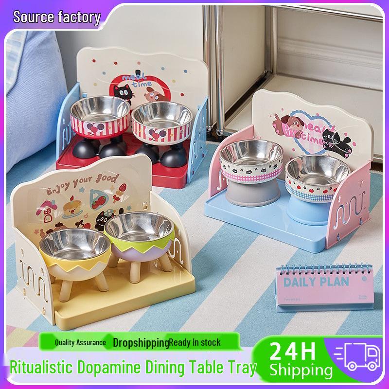 Anti-Tip Pet Dining Table with Logo Printing - Cat & Dog Bowl Stand with Storage Rack