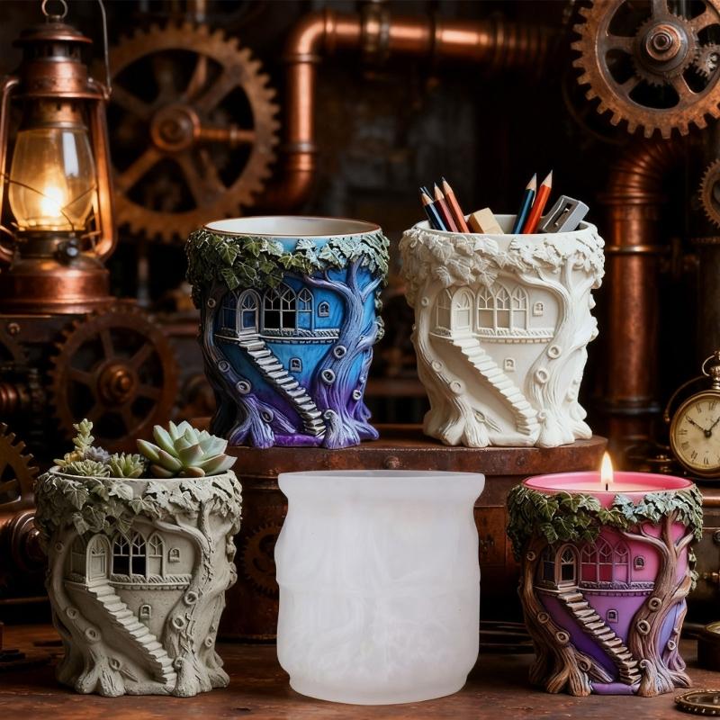 Silicone Tree House Planter Mold For Resin Cement Crafts DIY Jewelry Making Decorative Container Flowerpot Mold