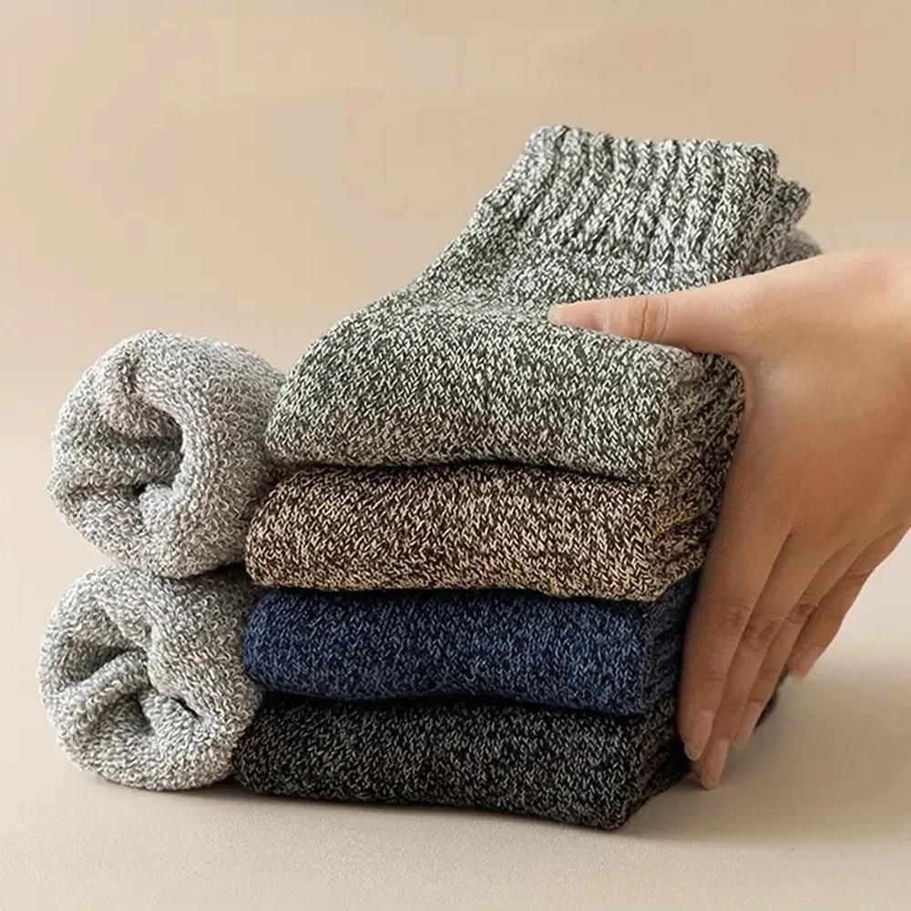 5 paia di calzini di lana spessi da uomo autunnali e invernali, da donna, in asciugamano, da tenere al caldo, di colore unito, resistenti al freddo, in morbido cashmere, corti
