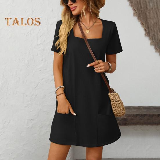 Dámské minišaty Čtvercový límec Krátký rukáv Řada A-Line ke kolenům Ležérní Jednobarevné Letní šaty Denní nošení