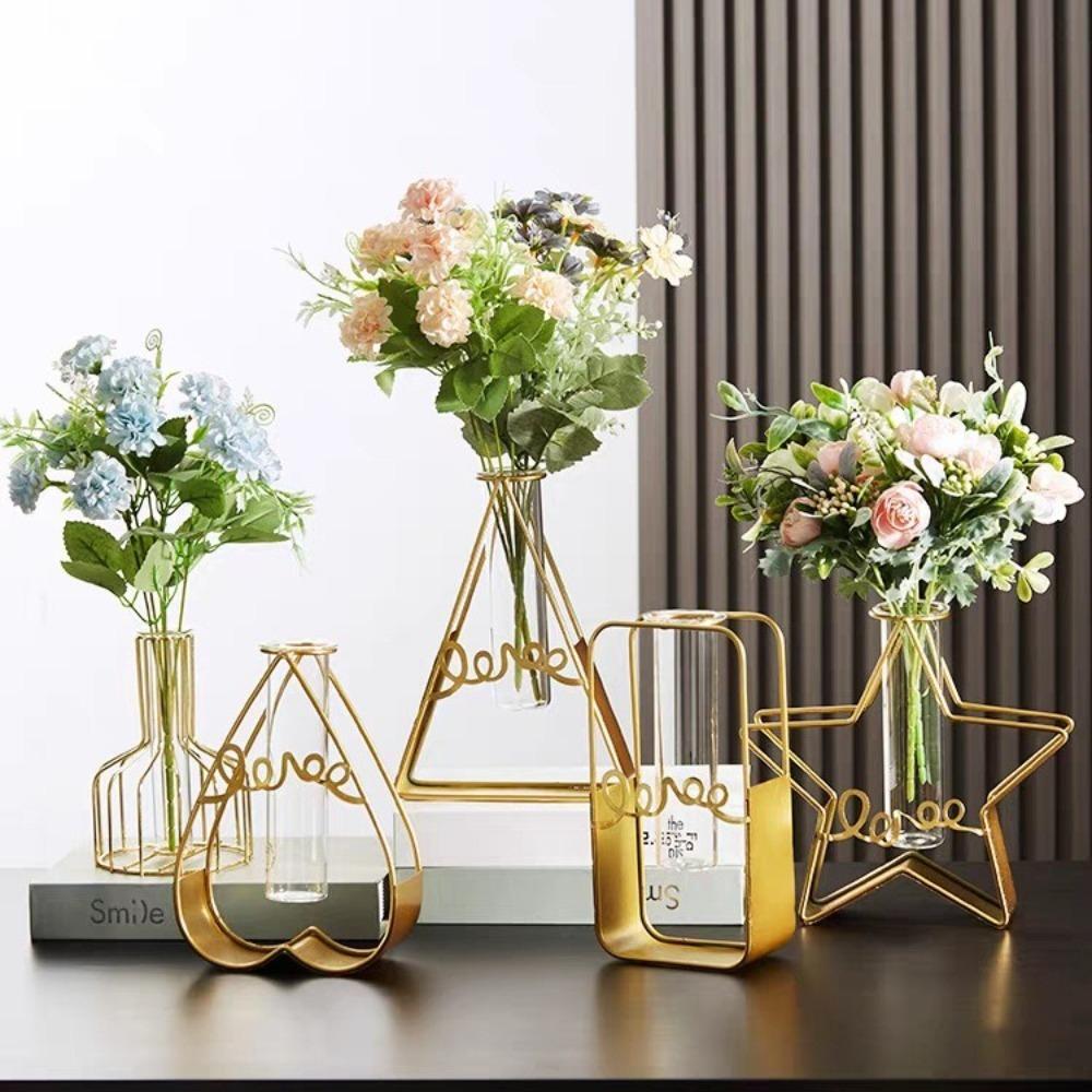 2026 Pentagram Heart Hydroponic Vase Home Decoration Triangle Rectangle Glass Test Tube Simplism Modern Gif Iron Art