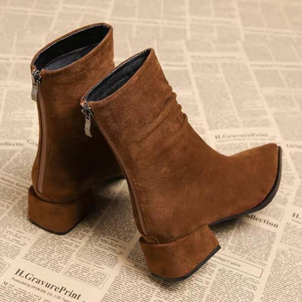 Autumn Winter Women Sock Ankle Boots Square Heel Shoes Ladies Elegant Keep Warm Short Booties Women Zapatos De Mujer