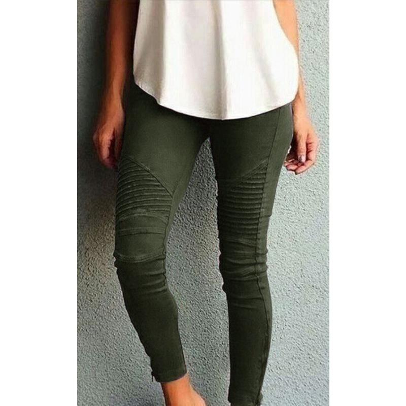 Womens Casual Slim High Elastic Pencil Long Pants Leggings In Vibrant Blue Green And Classic Black