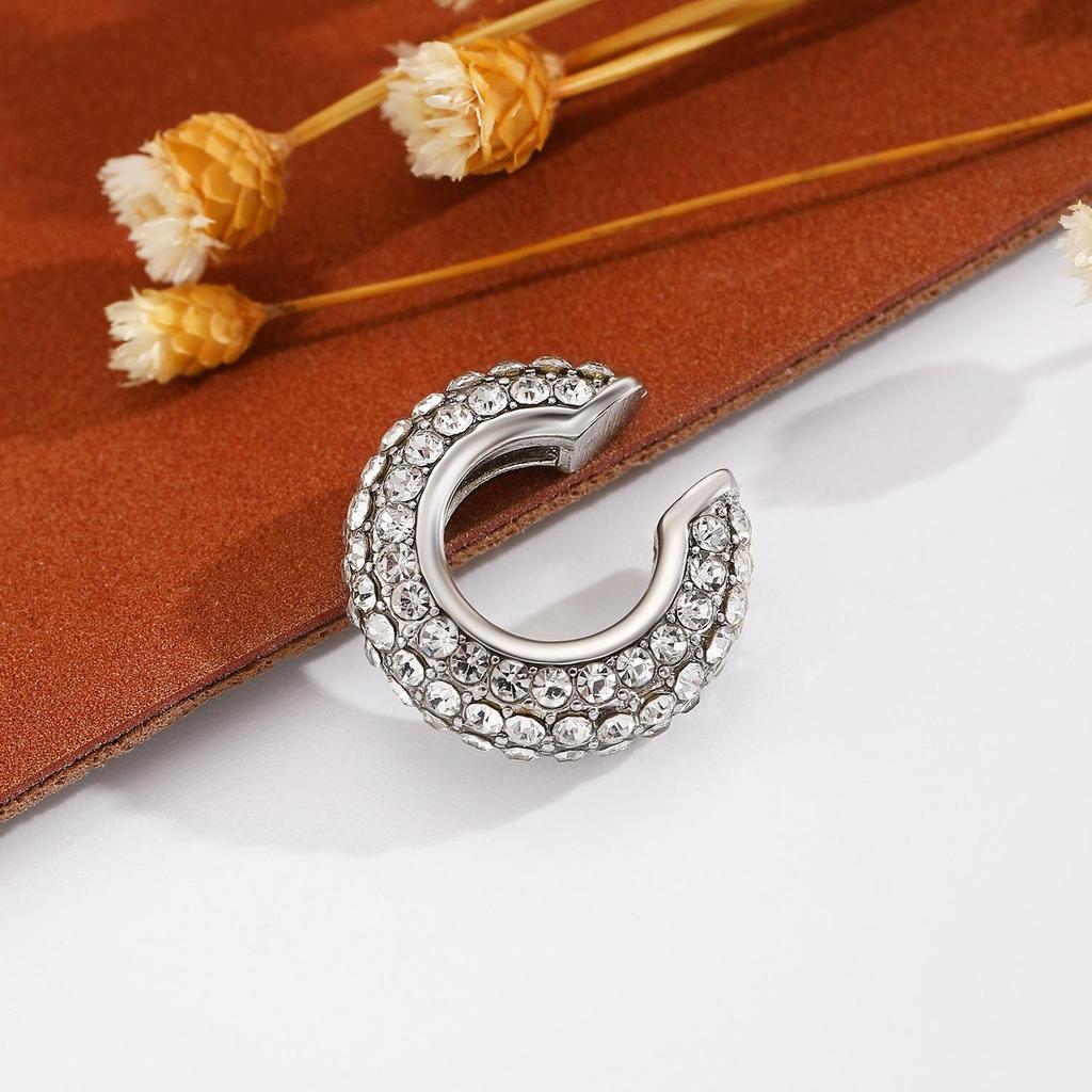 Retro Fashion C-Shaped Bling Ear Clips with Colored Diamonds - Trendy No-Pierce Earrings