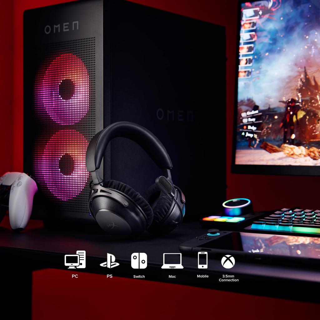 HyperX Cloud Alpha 2 Wireless Gaming Up To 250 Hours of Battery Includes RGB Base Bluetooth Dual Wireless Simultaneous Wired HyperX Audio Spatial