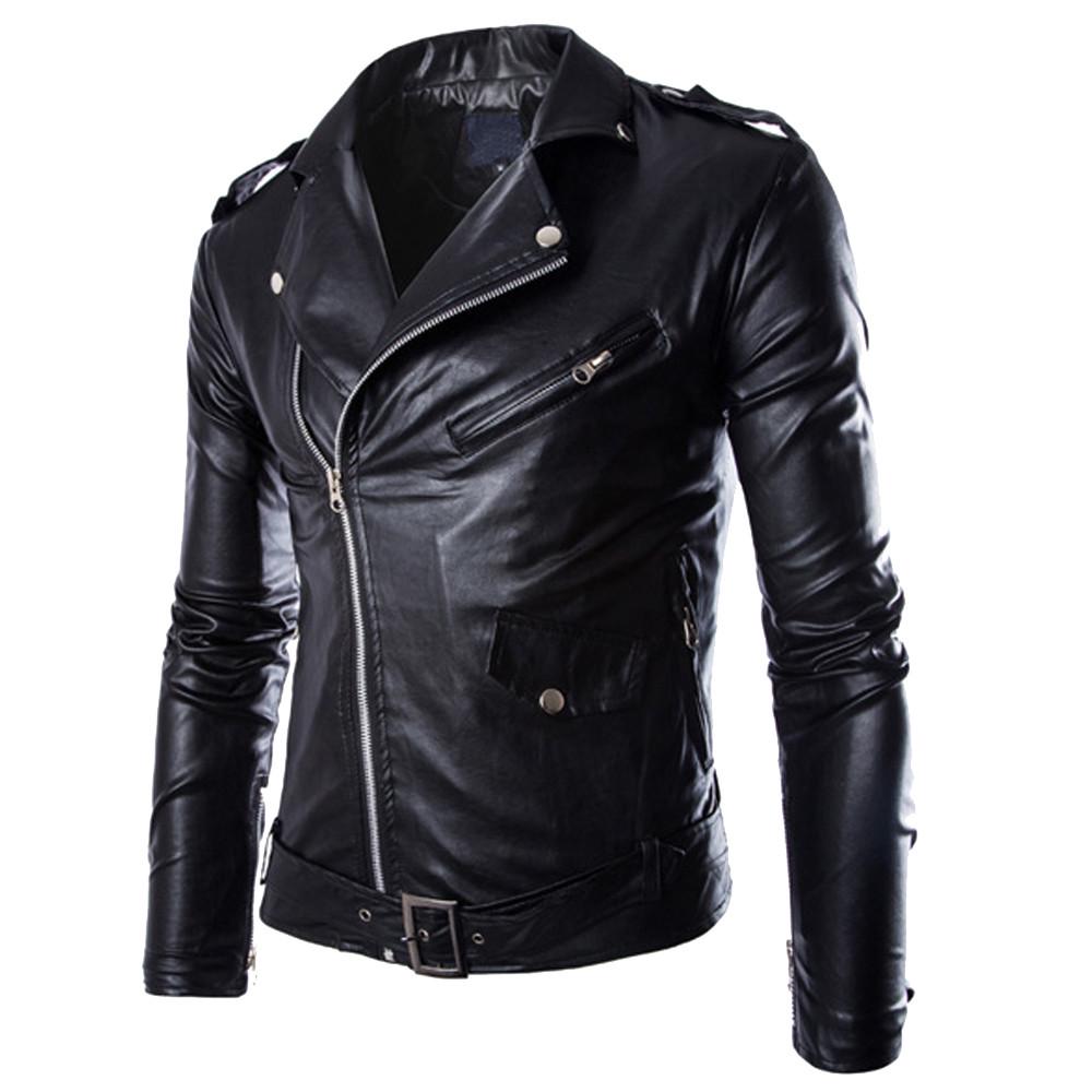 Fashion Men's Autumn Winter Casual Leather Zipper Long Sleeve Jacket Coat Tops