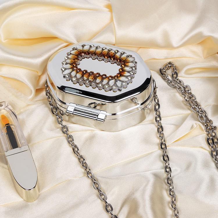 Diamond-Studded Crossbody Mini Tin Box: Fashionable Women's Lipstick & Earphone Bag
