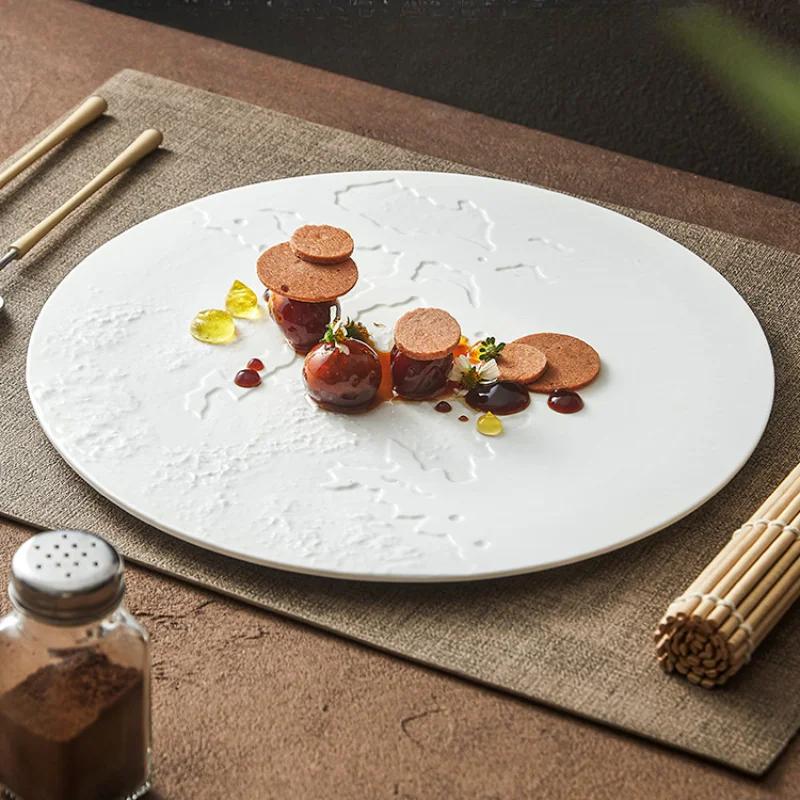 Rock Pattern Map Ceramic Flat Plate Shallow el Restaurant Household Dish Western Food Plate