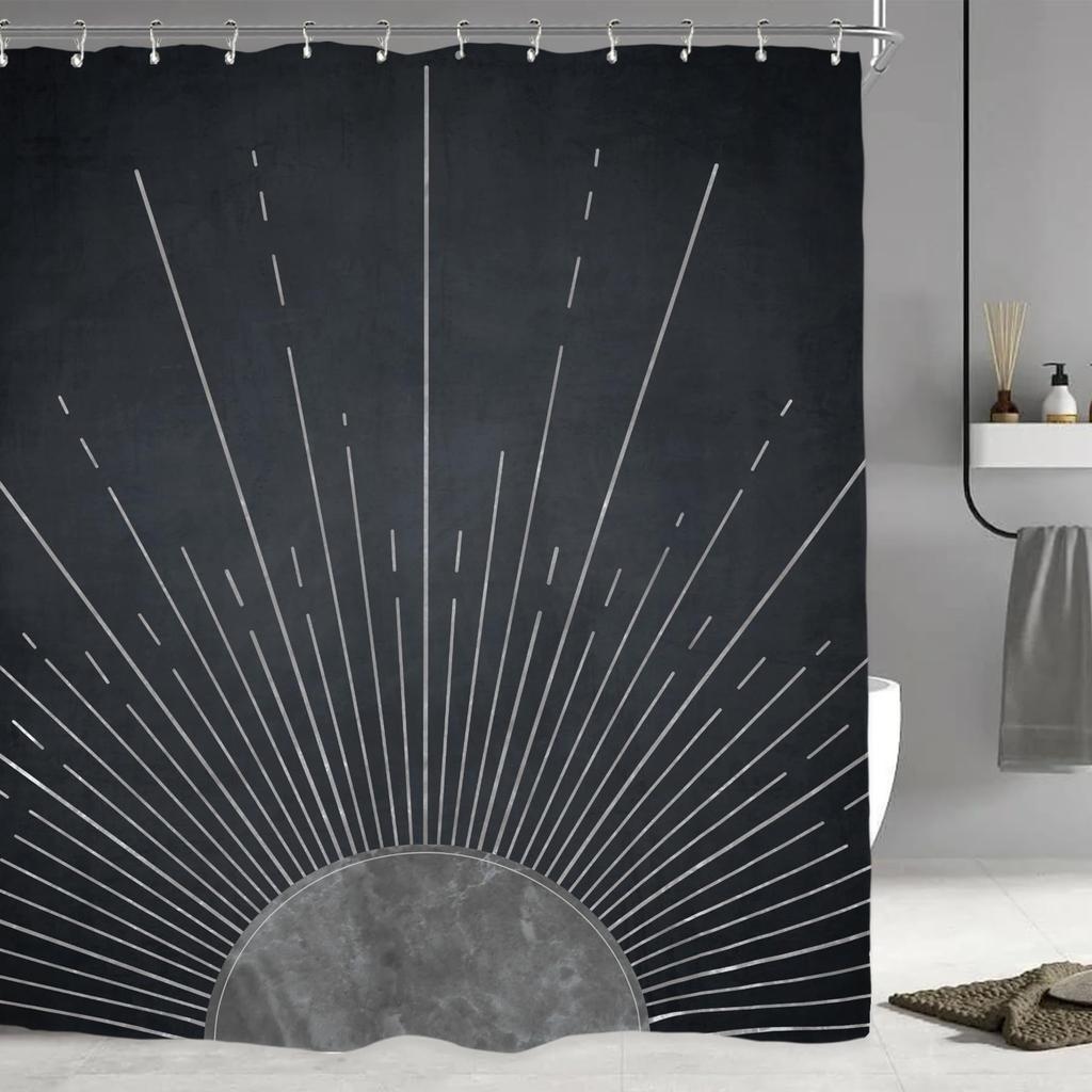 Rust Sun Abstract Shower Curtain Set Simple Medieval Vintage Sunrise Polyester Waterproof Bathroom Curtain With Hook