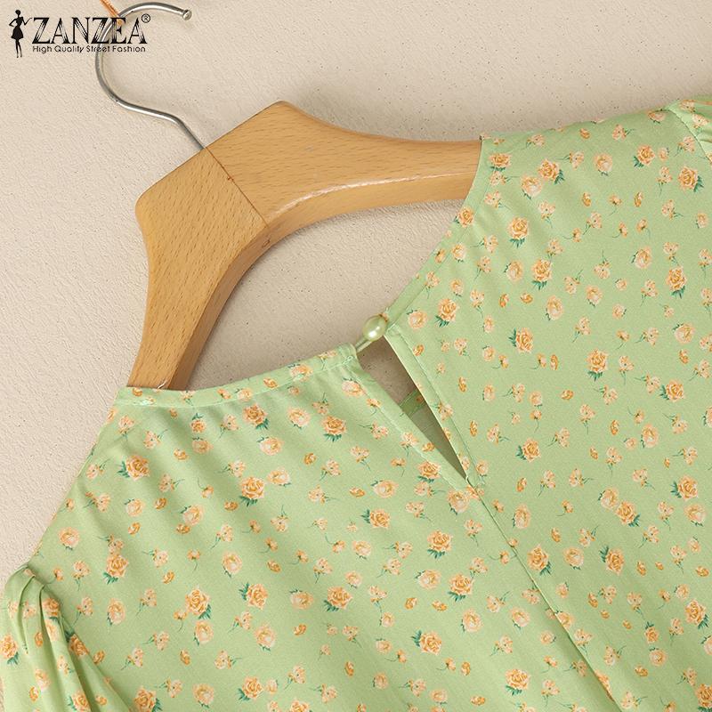 ZANZEA Women Casual Round Neck Summer Short Sleeve Floral Dress