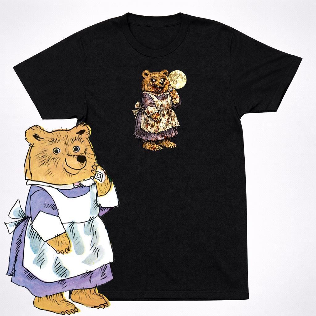 Horror Richard Scarry Mother Bear Shirt Creepy Kids Book Character Parody Tee