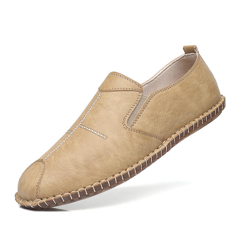 Fashion Summer Men's Handstitched Soft Leather Moccasins Slip-On Business Casual Shoes Flexible Rubber Sole Lightweight Comfort Footwear