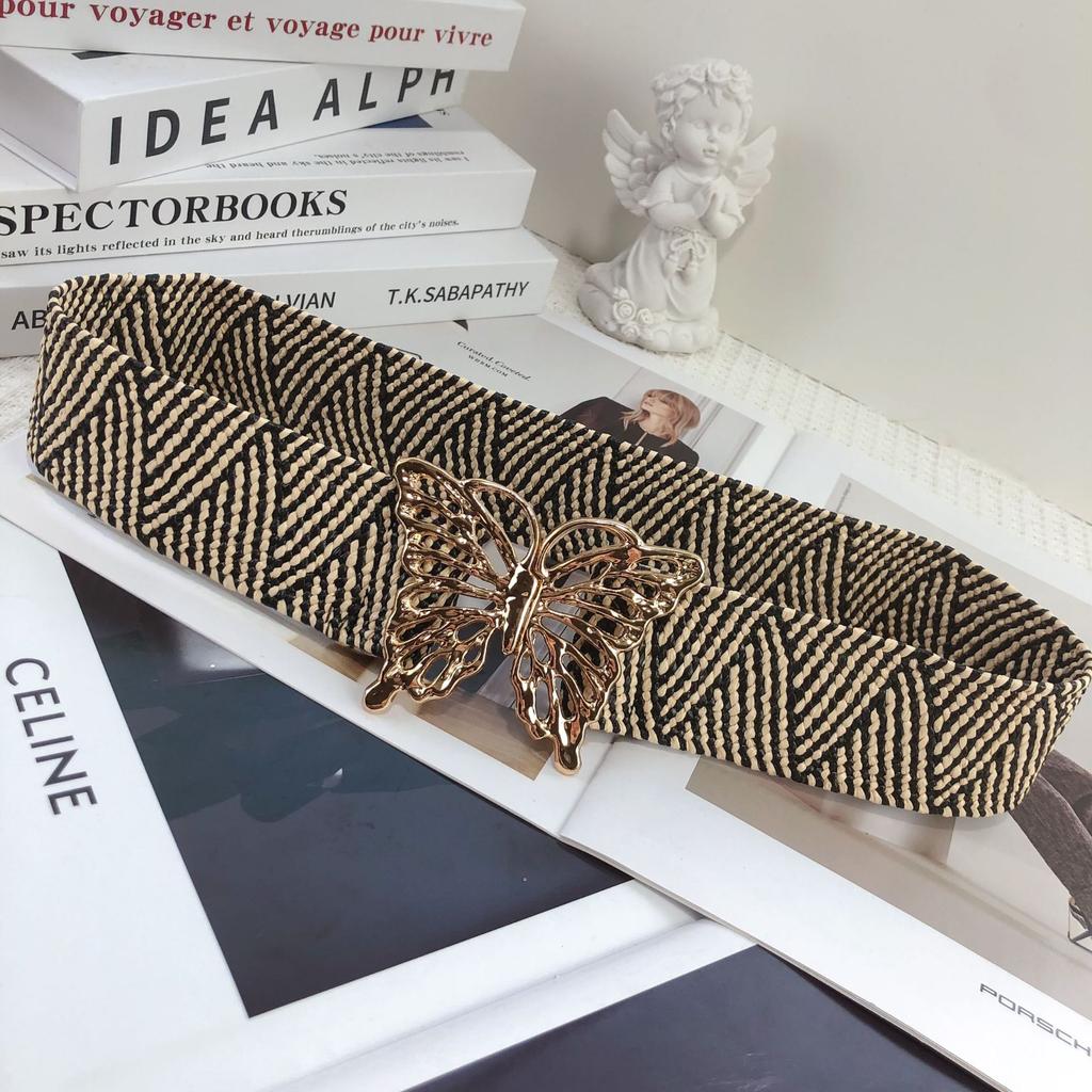 Golden Butterfly Belt Women'S Elastic Elastic Waist Seal Waist Seal With Skirt Dress Bandwidth